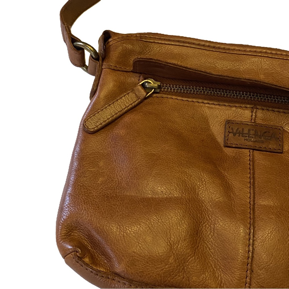 Vilenca Holland Woven Leather Cognac Brown Shoulder Purse Crossbody Bag - Picture 6 of 11